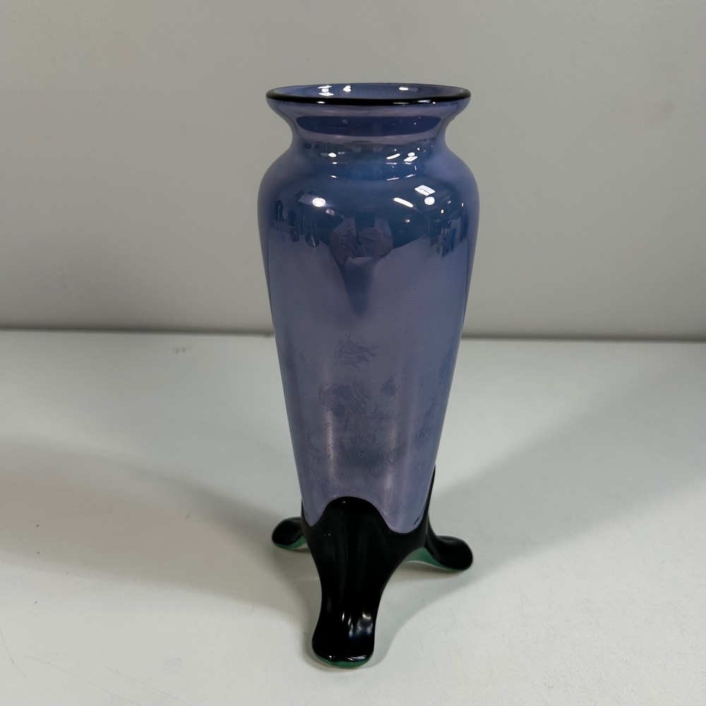 Vintage Noritake Lavender Luster Porcelain Vase Black Tripod Base Hand Painted - Picture 3 of 11